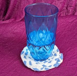 Upcycled fabric coaster- baby blue and white